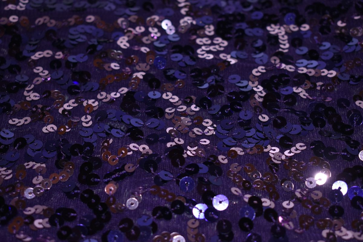 close up of purple sequins sparkling in light